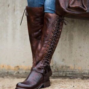 BED|STU Cobbler Leather Burnley Boot Teak Knee High Lace Zipper Bed Stu Brown 7